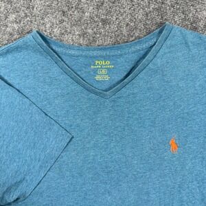 Polo‎ Ralph Lauren V-Neck T-Shirt Large Blue Short Sleeve Pony Logo Men's